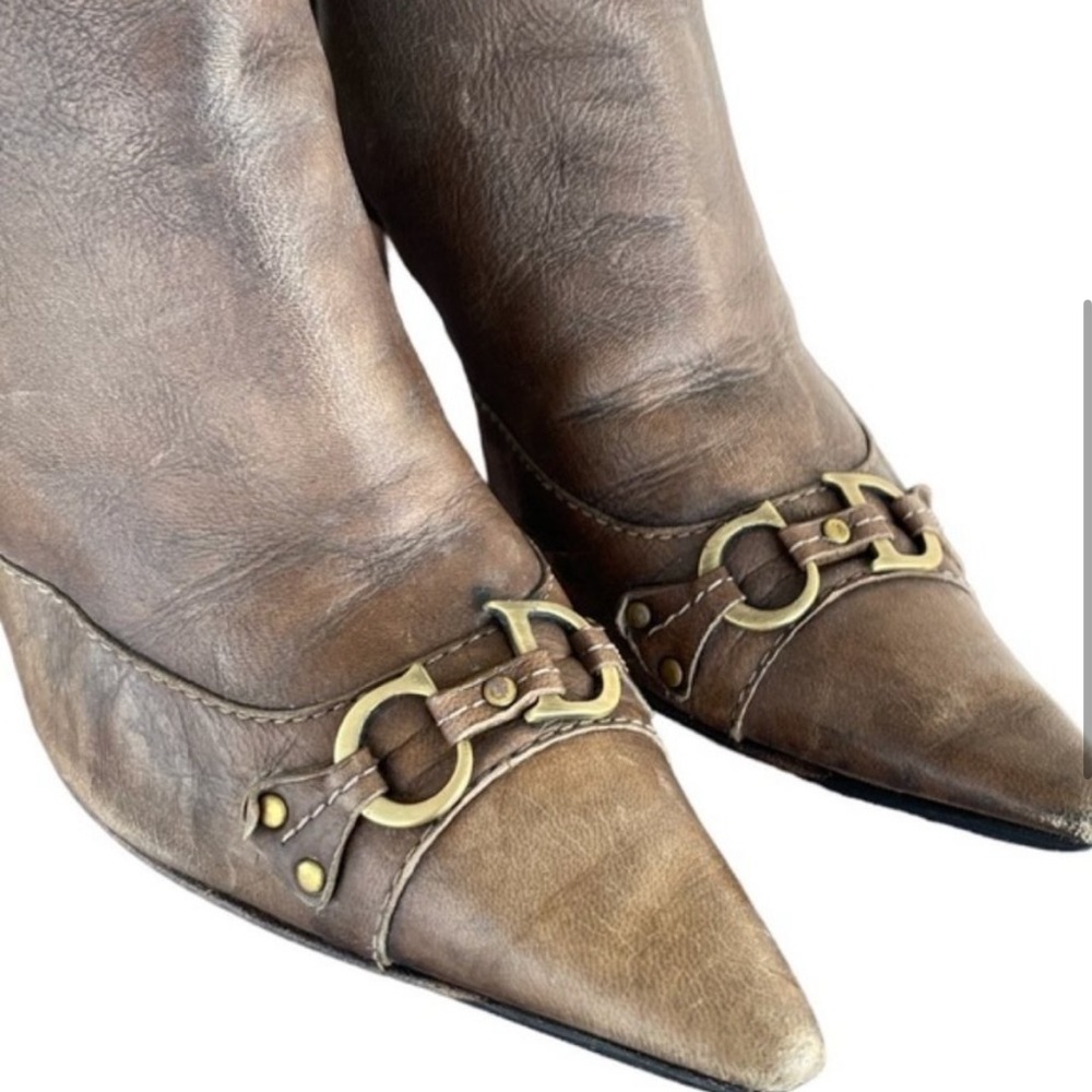 Vintage CHRISTIAN DIOR Tall Brown Leather Horsebit Boots - Picture 3 of 11